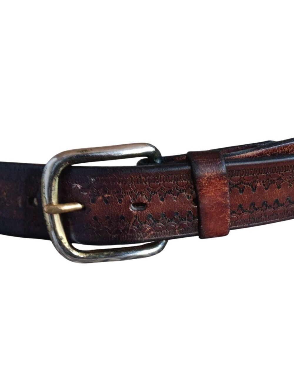 Vintage Men's Belt 42 Large Hippie Leather Embossed 1980's Distressed Beaten